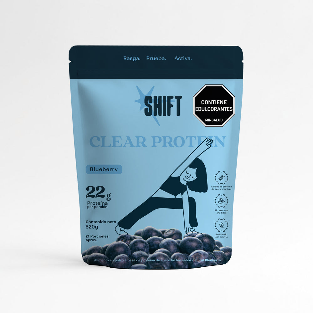 Doypack de Proteína Clear SHIFT sabor Blueberry, 520 g, vista frontal